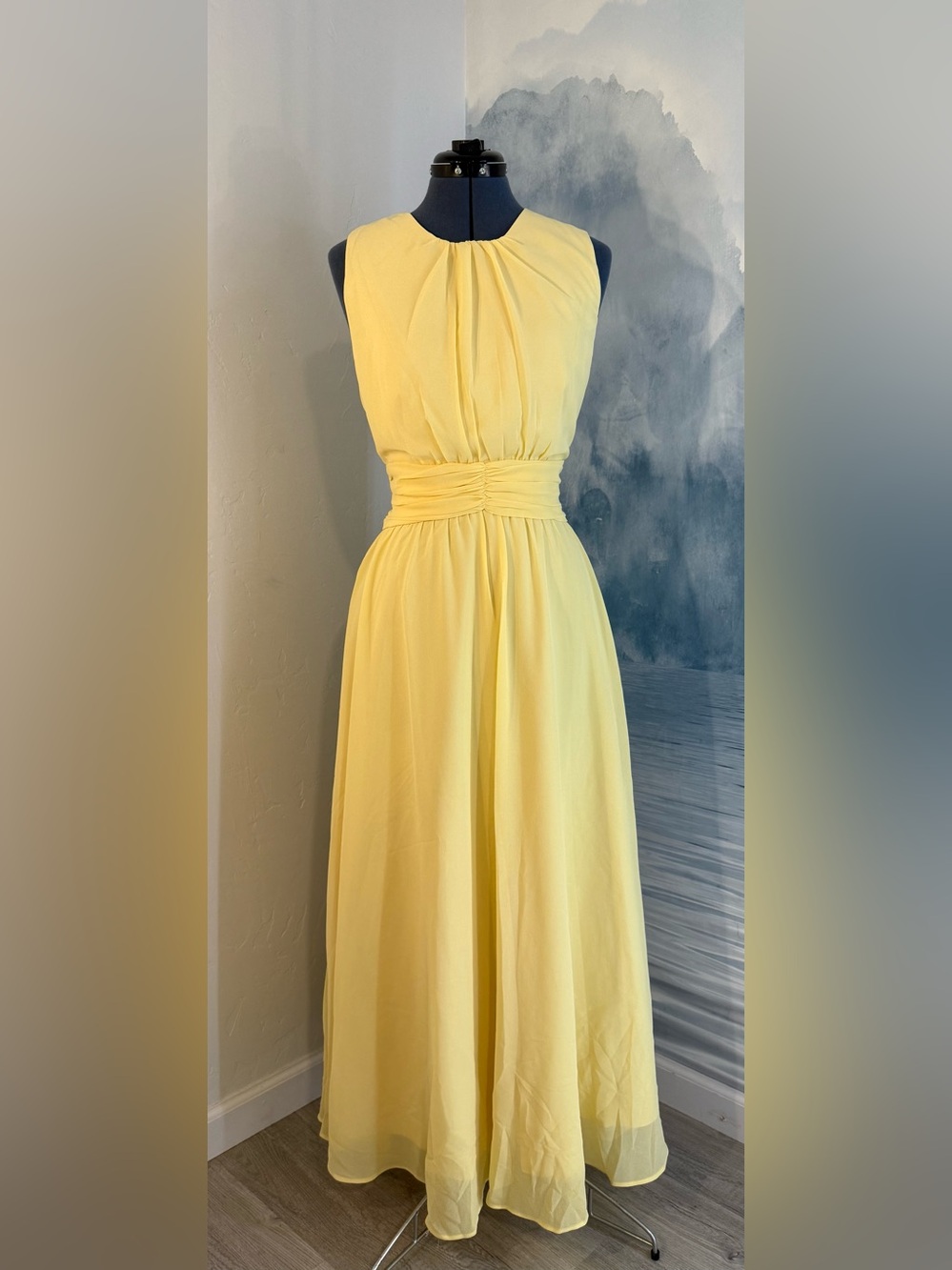 Sunrise Yellow Sleeveless Maxi Dress with Gathered Waist 237
